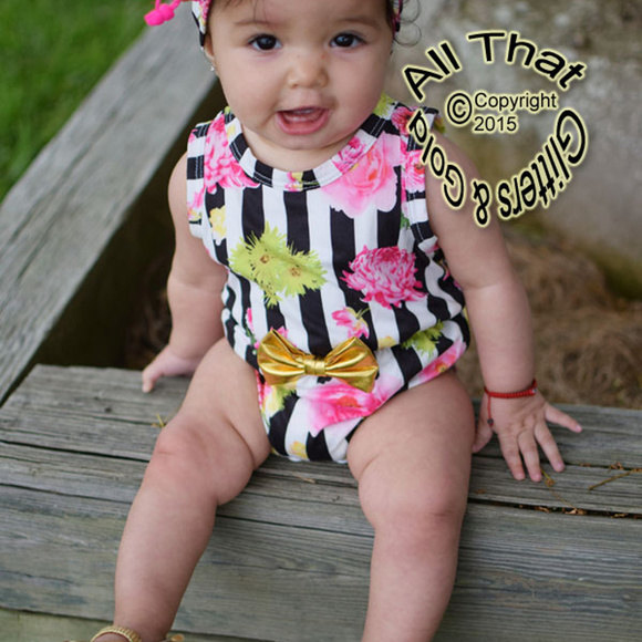 Baby Girl Striped Romper with Headband NWT - Picture 2 of 4